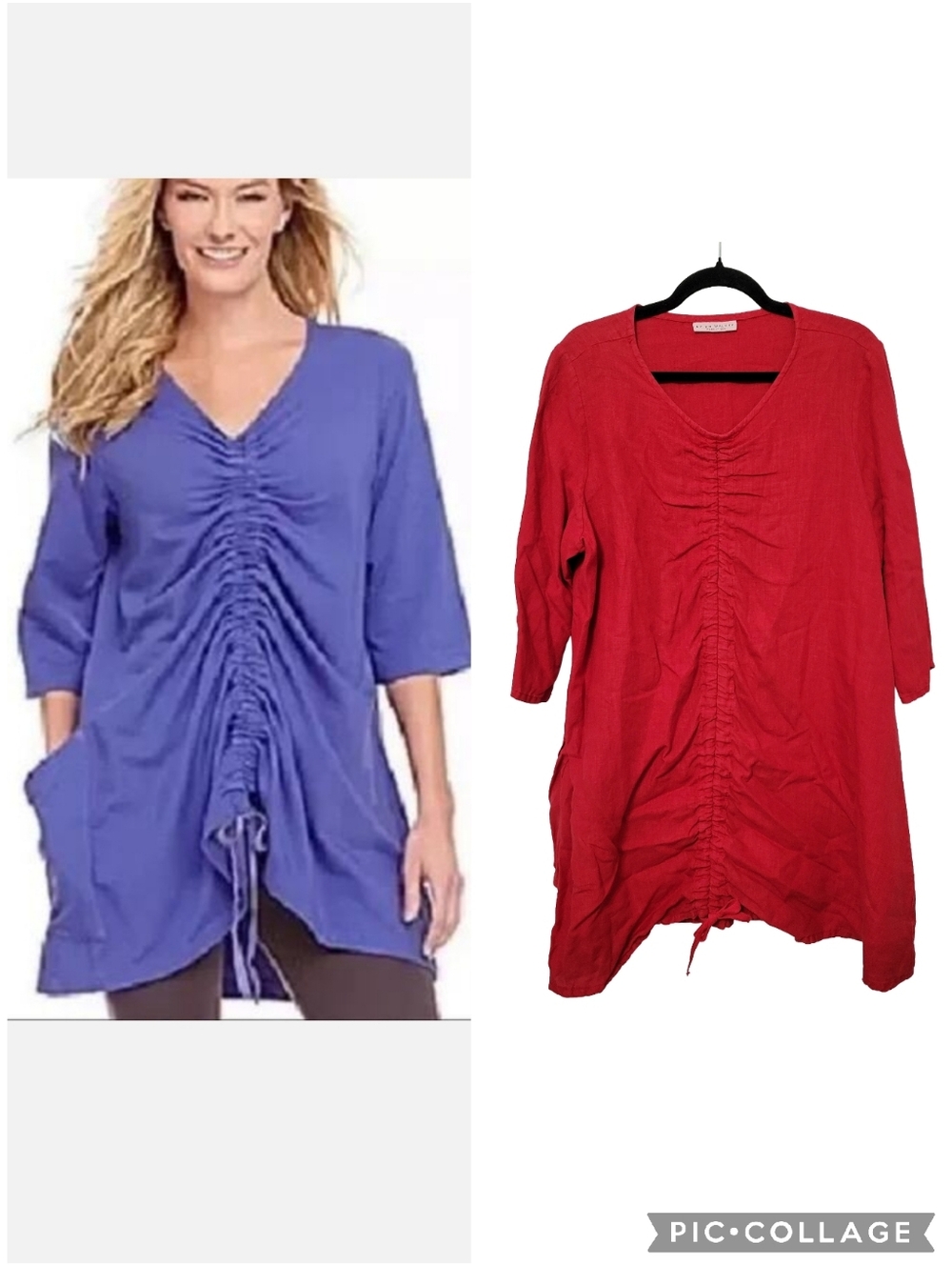 Bryn Walker Josie Linen Cinch Front Tunic Top Size L Scarlet Red Lagenlook
